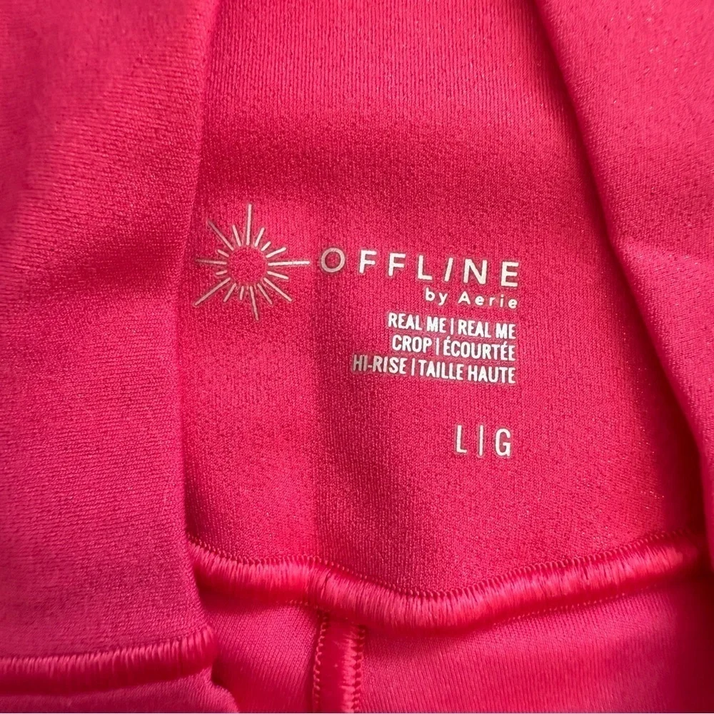 Offline by Aerie Real Me Crop High Rise Liquid Shine Fuchsia Pink Leggings Sz LG